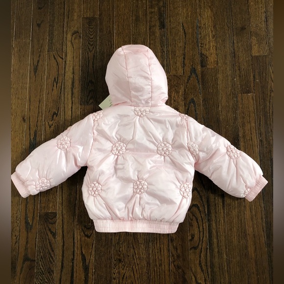 Le Chic Girls 3Y Pastel Pink Hooded Floral Faux Pearl Puffer Jacket w/Fur - NWT! - Picture 9 of 10